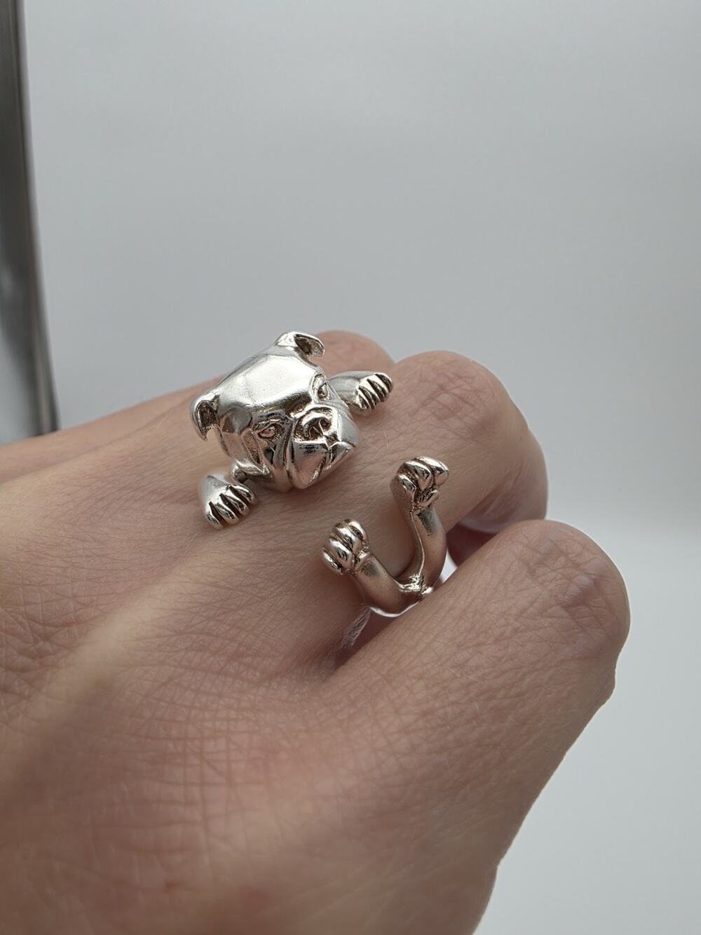 Dog Fever English Bulldog Hug Ring In Sterling Silver 925 Size 6.5